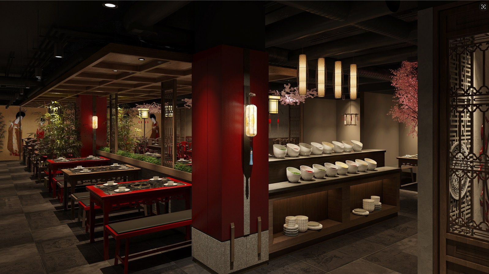 400平米漢唐風火鍋店裝修設計效果圖