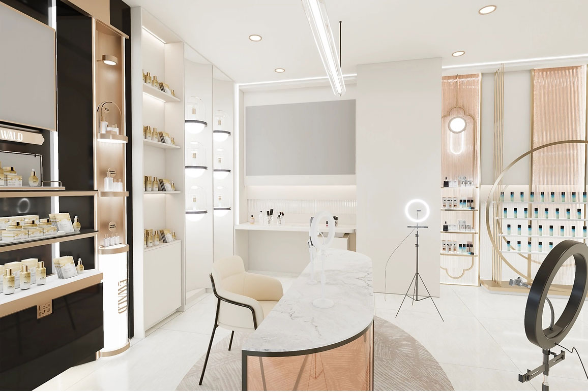 90平米鄭州化妝品店直播間設計效果圖