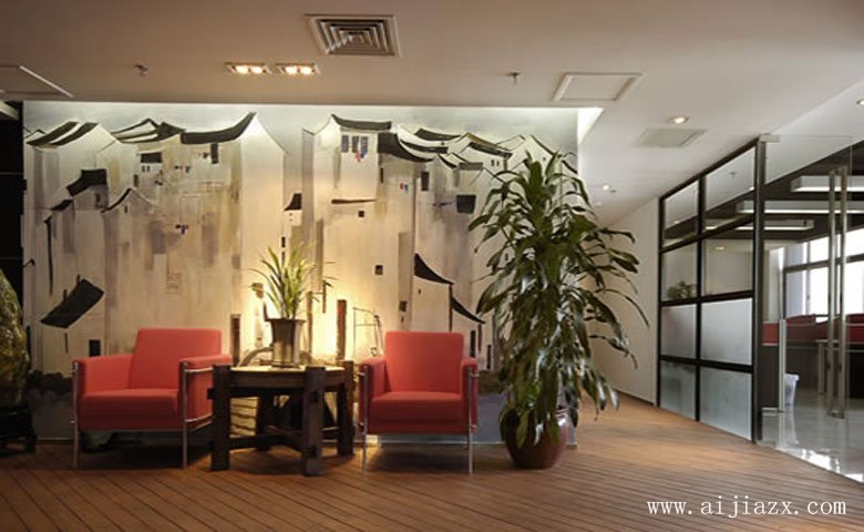 大方質(zhì)樸的中式風格辦公室接待區(qū)裝修效果圖