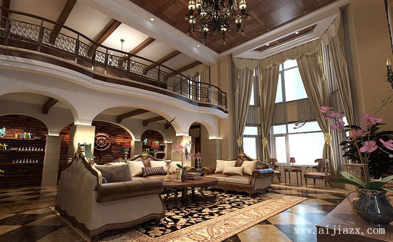 開(kāi)闊大氣的美式鄉(xiāng)村風(fēng)格別墅客廳裝修效果圖